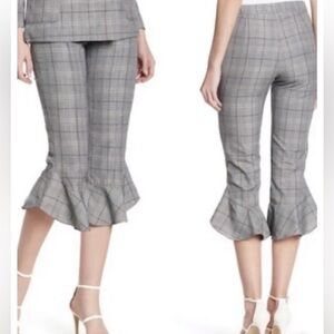 RO&DE Gingham Plaid Check Pants Ruffle Flared Hem Cropped Womens‎ Size XS Gray